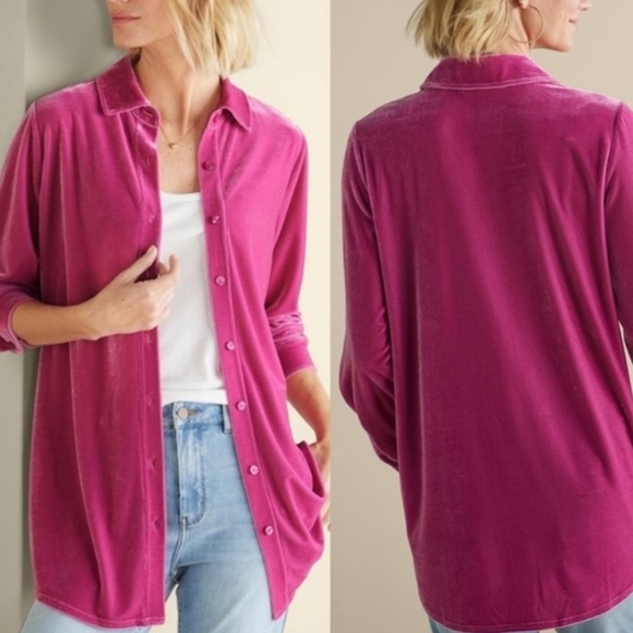 Soft Surroundings Tops - Soft Surroundings Fuchsia Velvet Button-Down Boyfriend Shirt New With Tags!